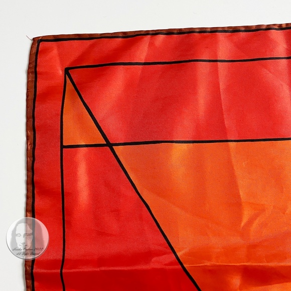 Vera Neumann Silk Scarf Shawl Stole Orange Brown Geometric Print Vintage - Picture 7 of 10